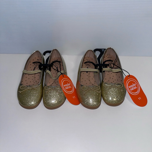 Wonder Nation Other - Lot of 2 NWT New Girls Wonder Nation Shoes, Size 11, Gold Dress Shoes Twins
